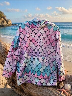 Kids Mermaid Scale Hoodie - Pink & Aqua